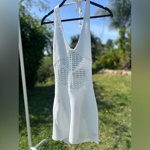 White knit Cover up dress mini halter size small